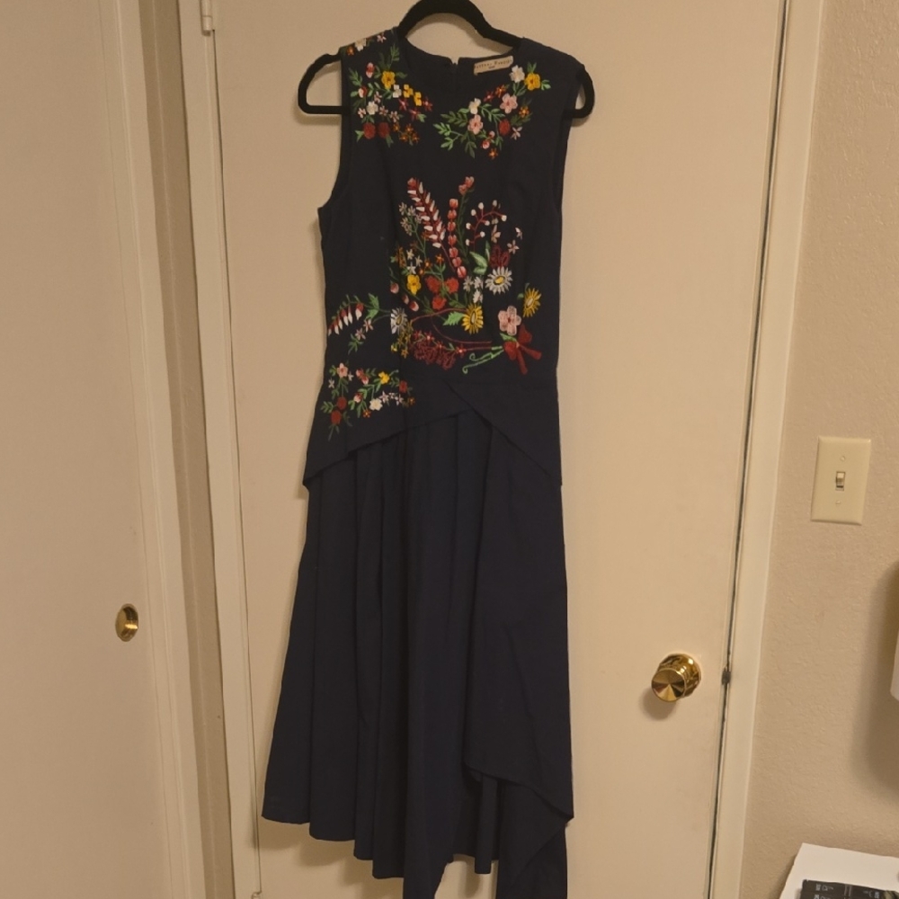 eShakti Floral Embroidered Navy Dress